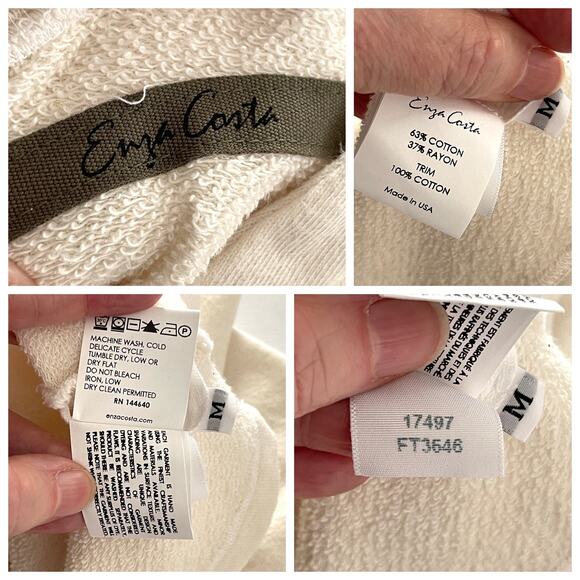 Enza Costa Women's NEW Cropped Hooded Terry Sweatshirt Size M White FT3646 - Picture 9 of 9